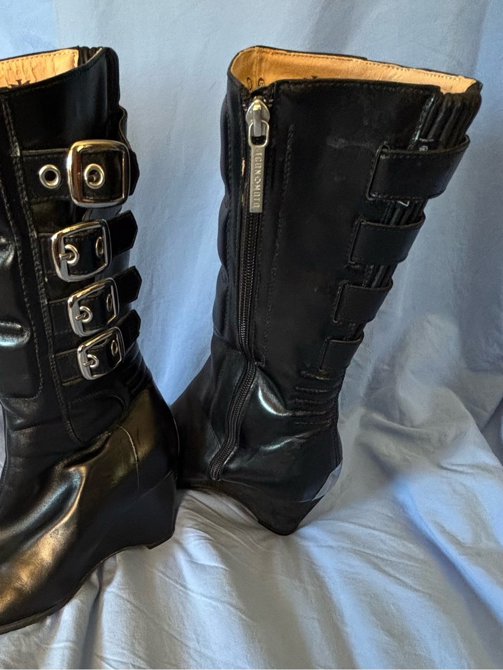 ICON Black Leather Wedge Buckle Moto Boots